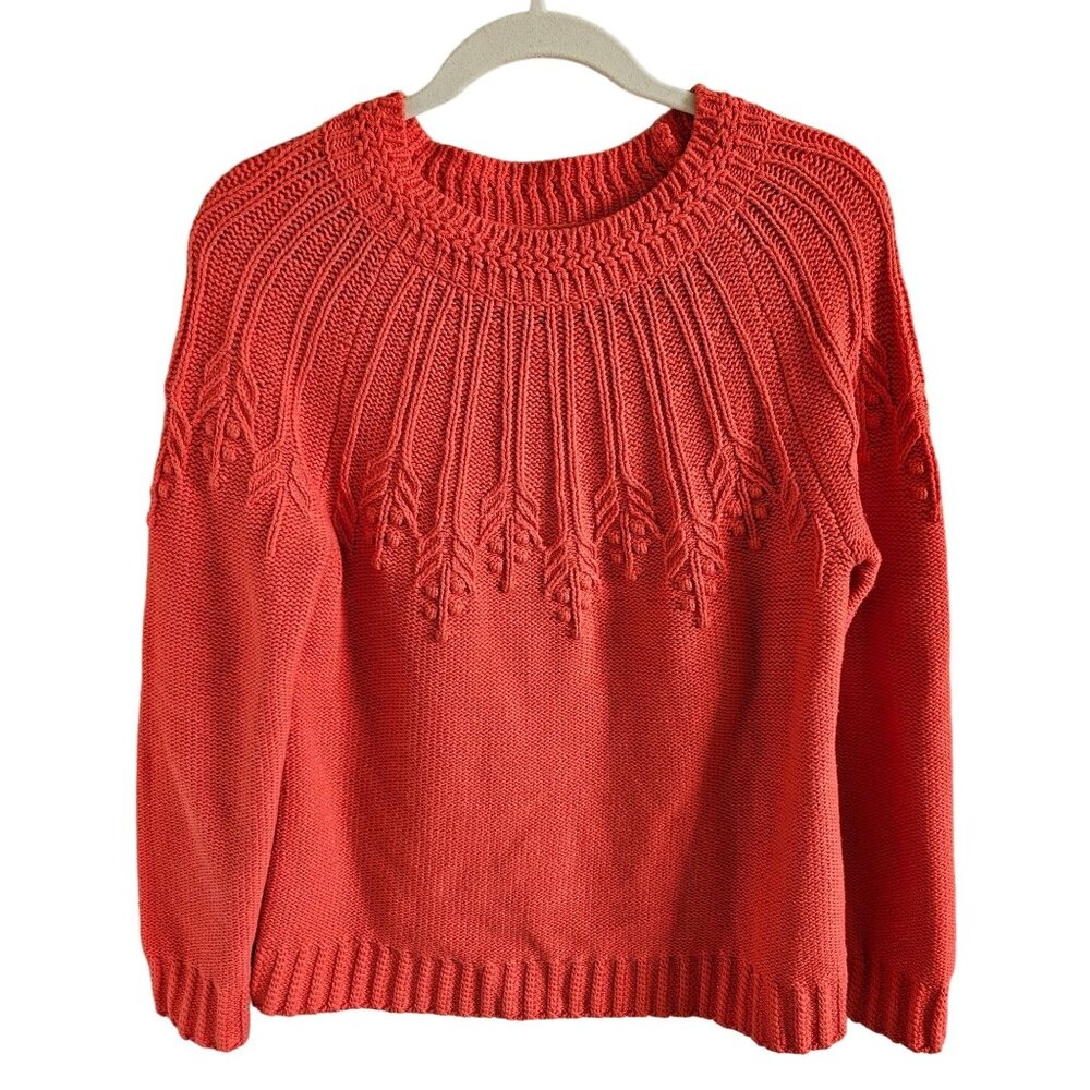 Talbots Womans Size M Coral Chunky Knit With Design Sweater Cotton‎ Blend BOHO